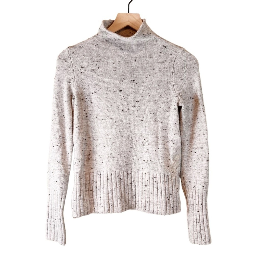 Madewell Womens XS Donegal Speckled Mock Neck Wool Blend Ribbed Hem Sweater Gray